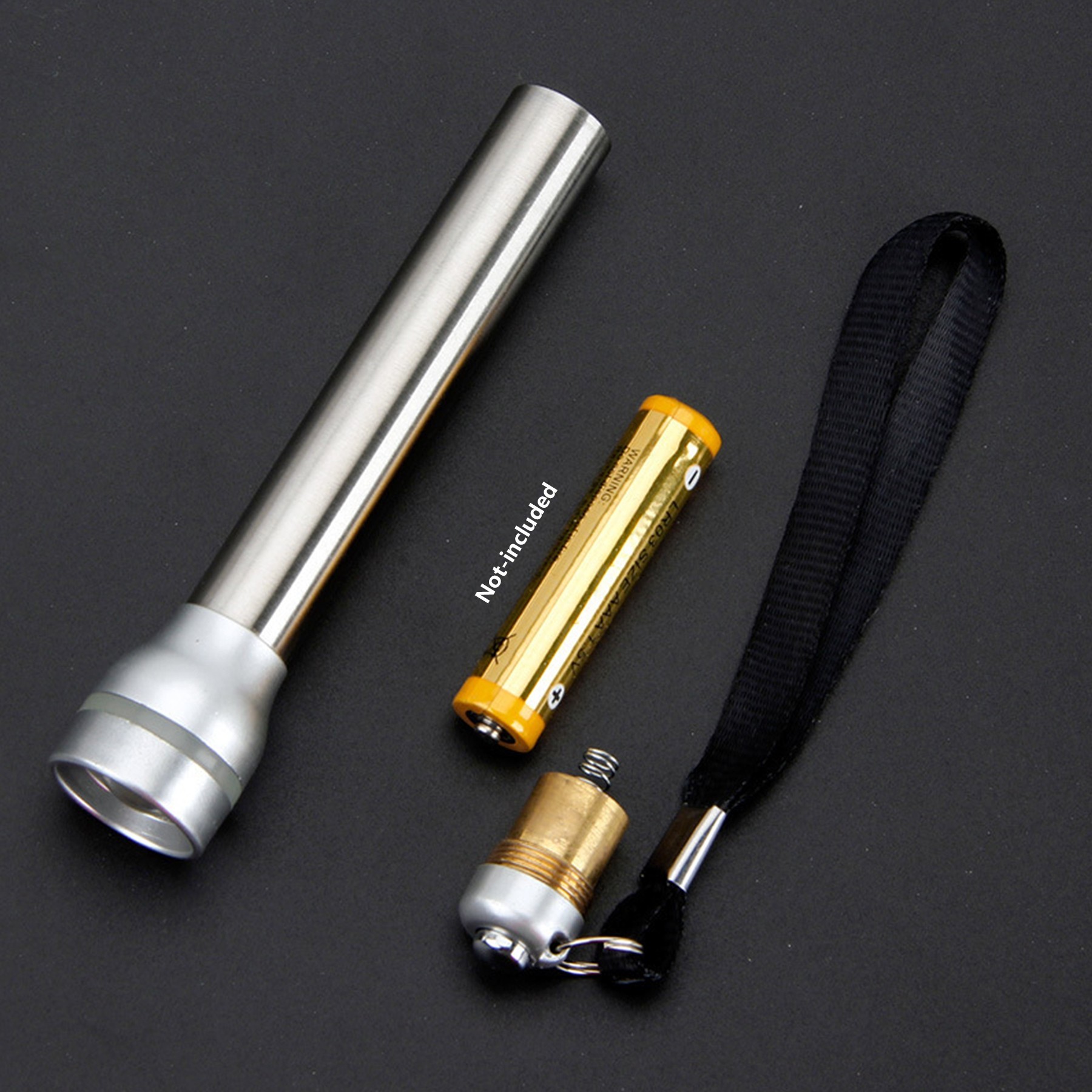 Round Top Stainless Steel LED Flashlight Compact Design With Wristband 10