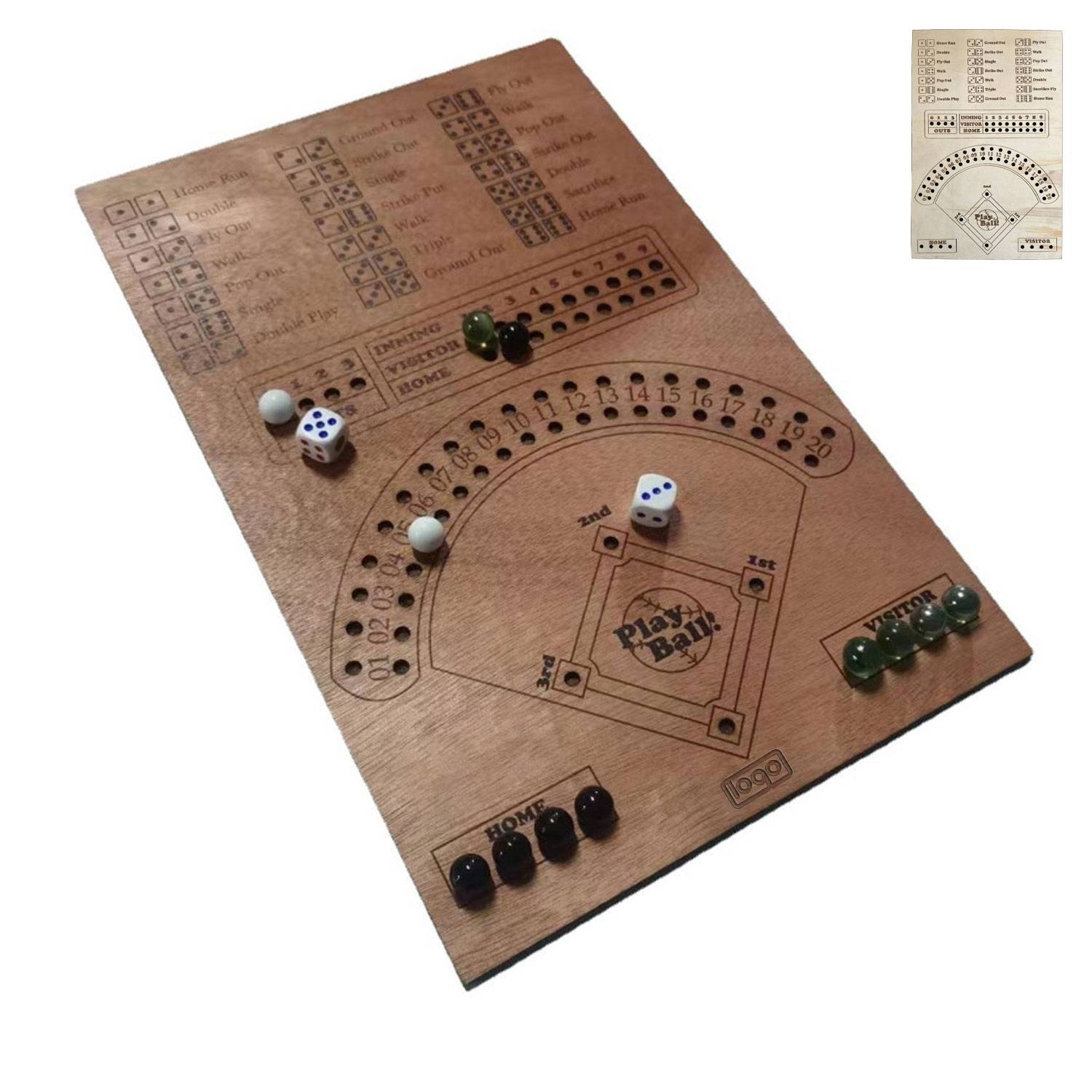 Fun Double Battle Wood Craft Baseball Dice Board Game 2