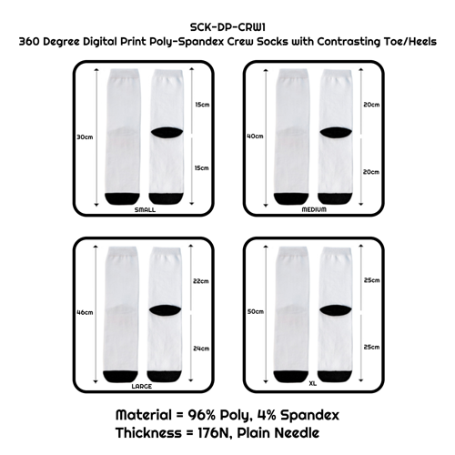 360 Degree Digital Print Poly-Spandex Crew Socks with 1