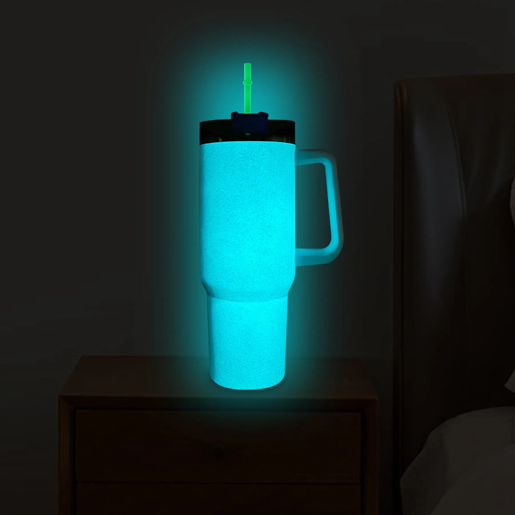 40 Oz. Glow in Dark Tumbler with Handle Lid and Straw 2