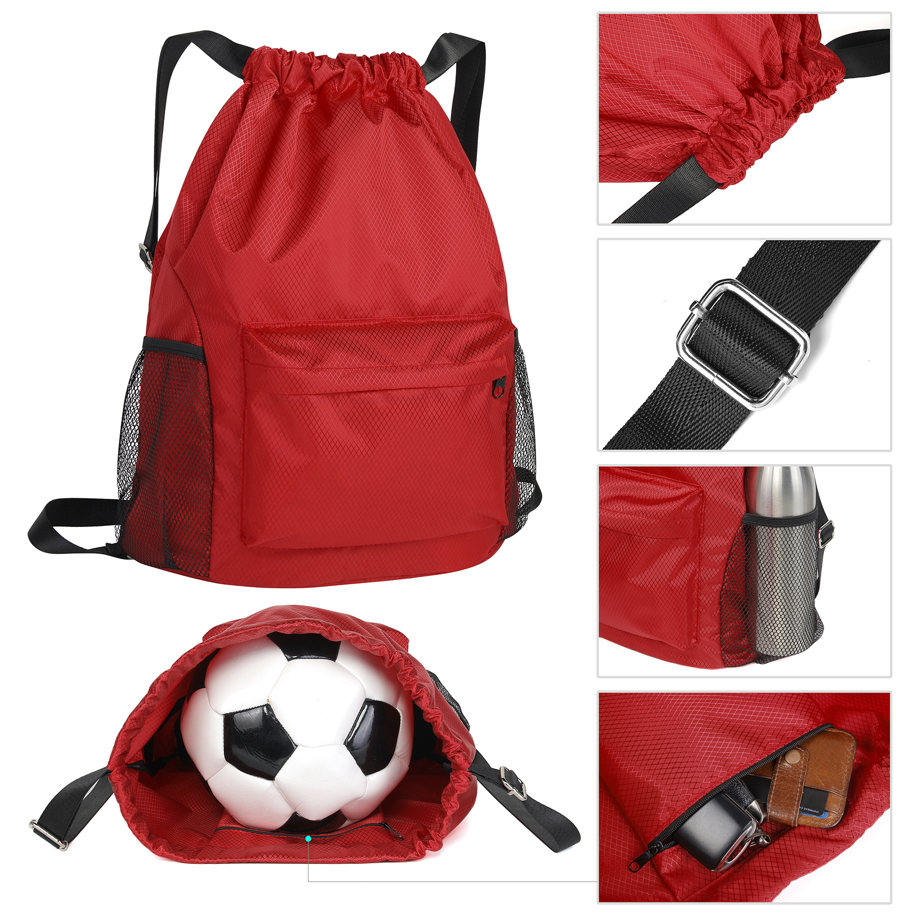 Waterproof Drawstring Backpack With Mesh Pockets 2