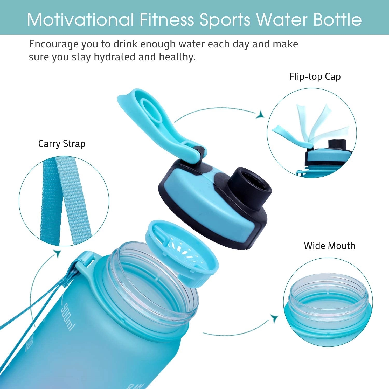 32oz Motivational Fitness Sports Water Bottle with Time Mark 5