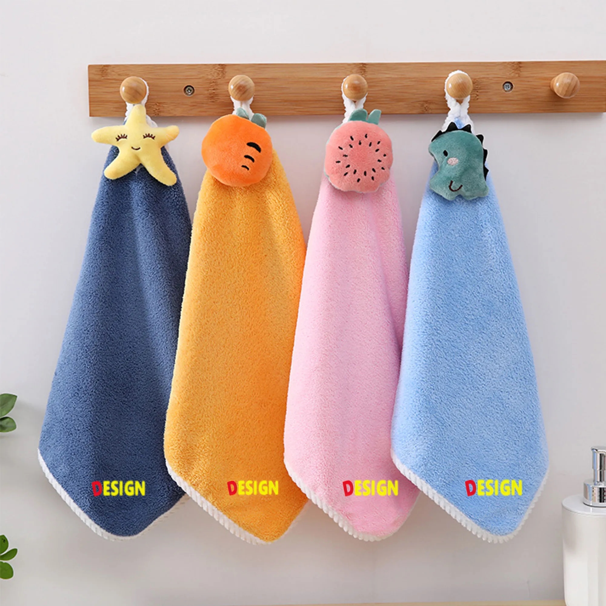 Adorable Cartoon Coral Fleece Hand Towel With Plush Topper 1