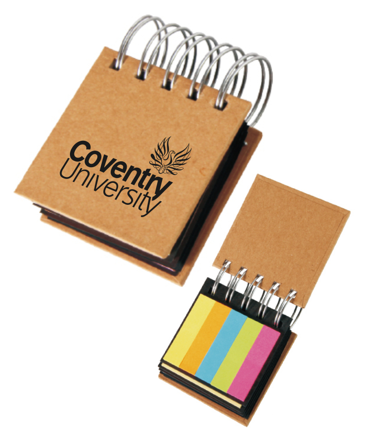 Union Printed - 3x3 Handy Eco-friendly Sticky Memo Pad with Large Spiral Binding - 1-Color Logo 1