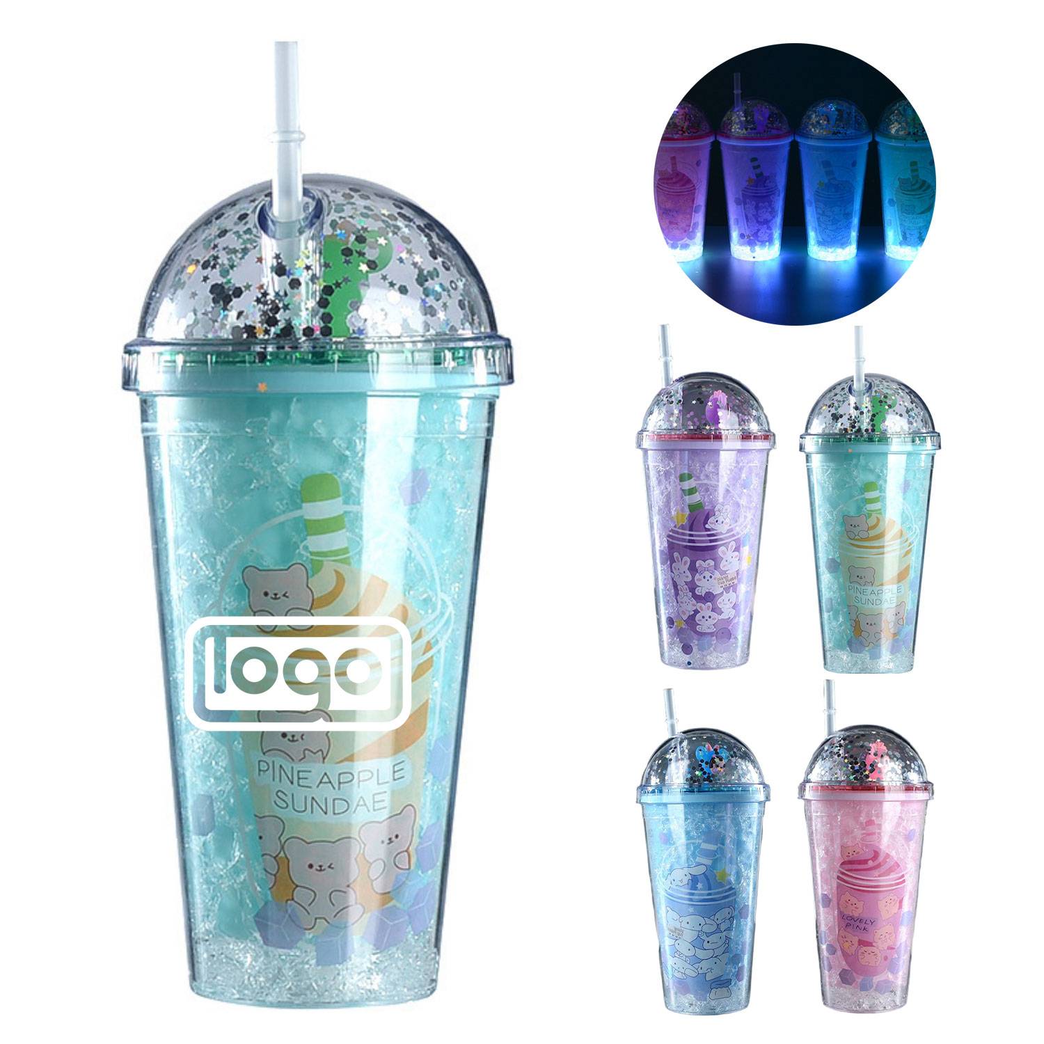15oz LED Light Up Double Layer Plastic Straw Cup 2