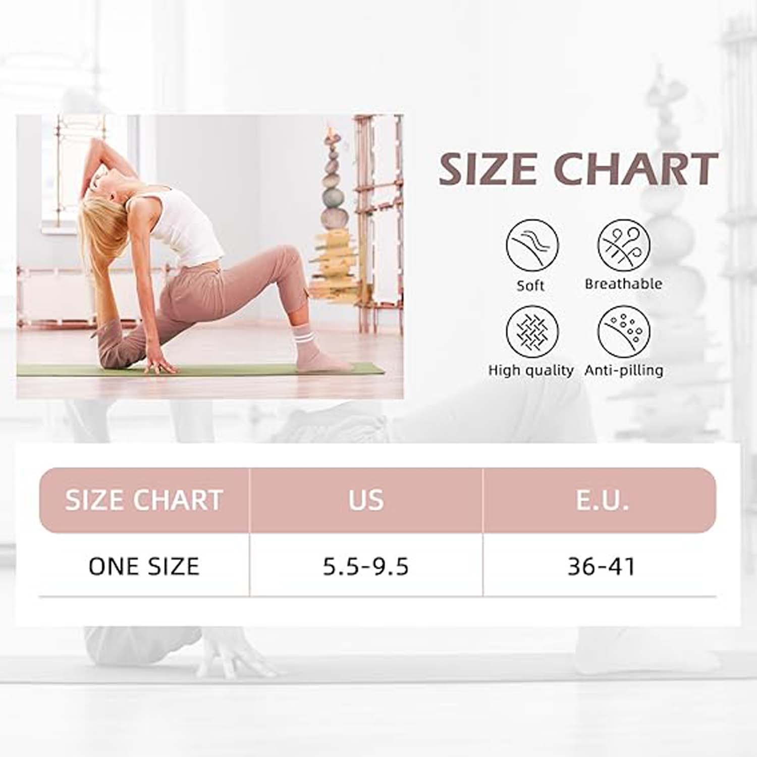 Pilates Socks with Anti-Slip Grips for Women 3