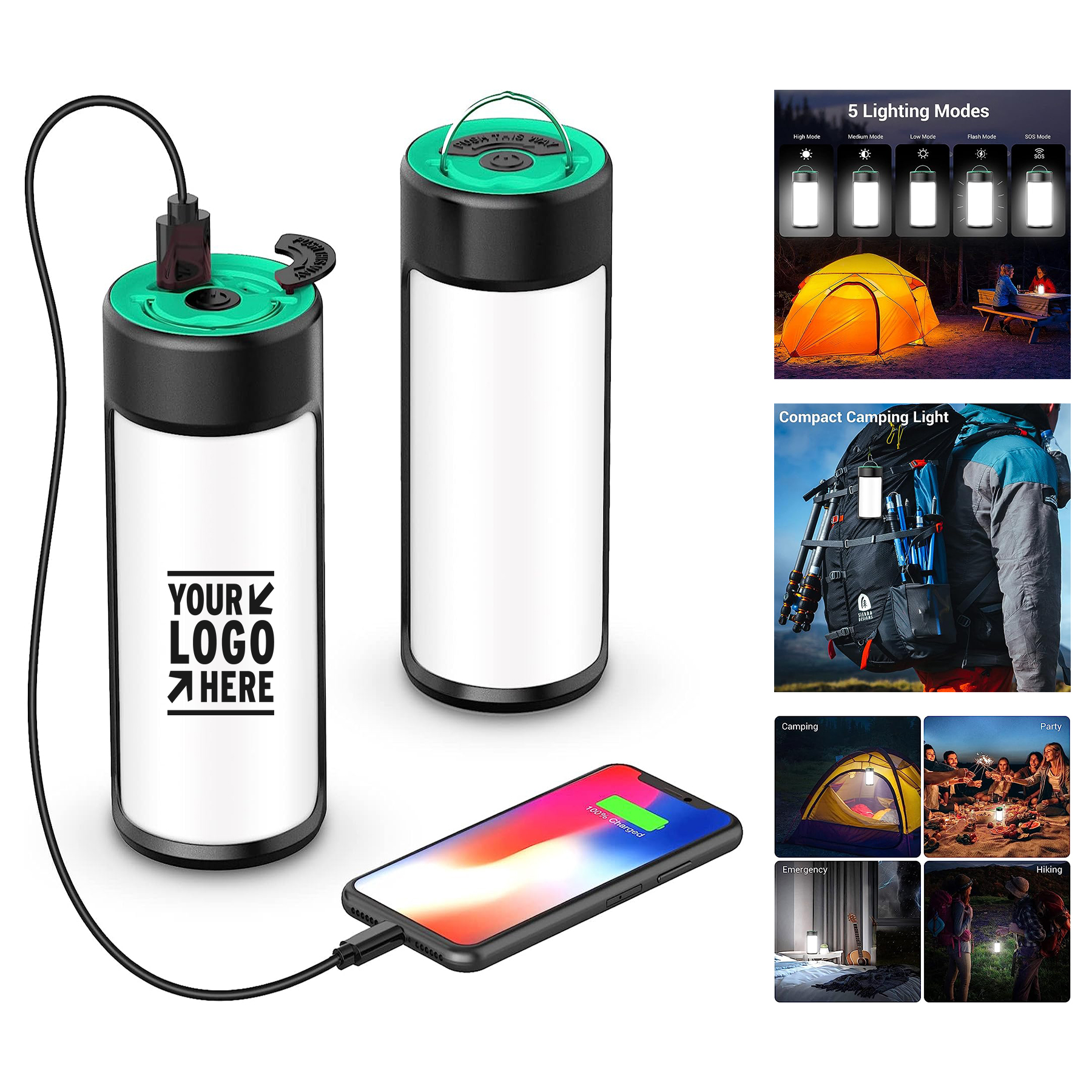 400LM 5 Light Modes Rechargeable LED Water-Resistant Camping Light      