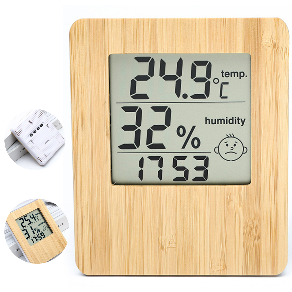 Bamboo Digital Thermometer Hygrometer for Home/Office