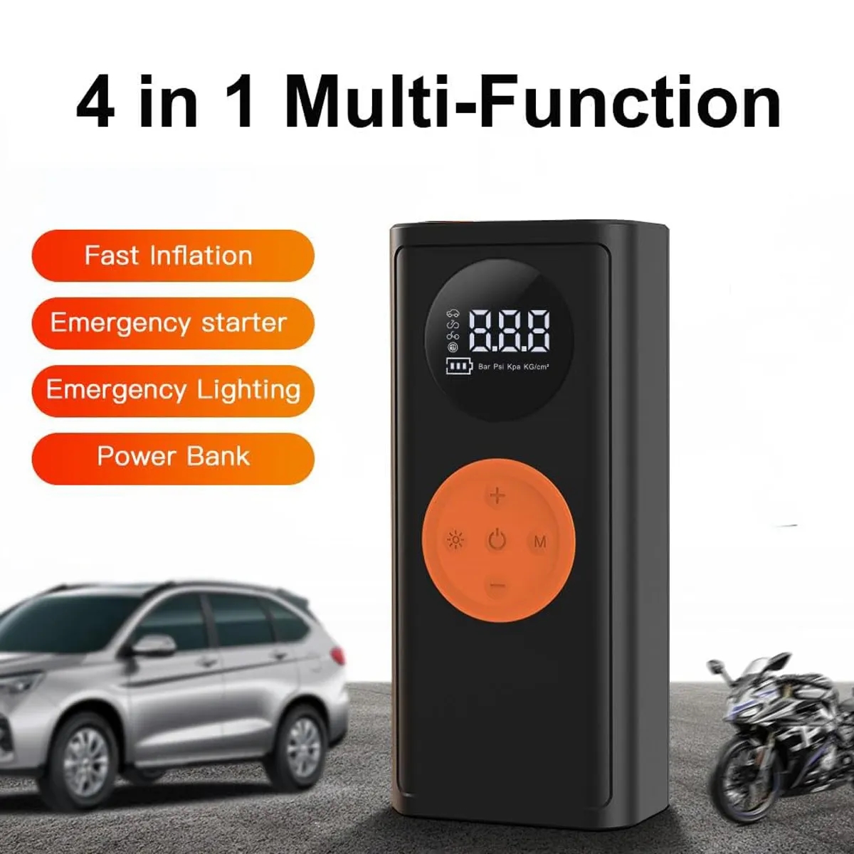 10000mAh Portable Emergency Battery Booter W/Tire Inflator 7