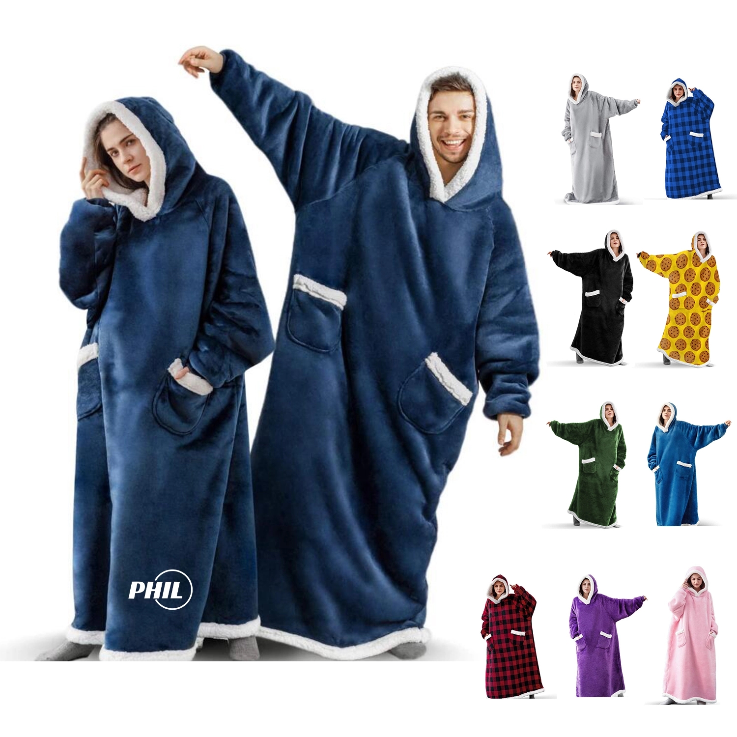 Ovesized Wearable Blanket Hoodie Long Sherpa Fleece, custom hoodie or sweatshirt with logo imprint 2