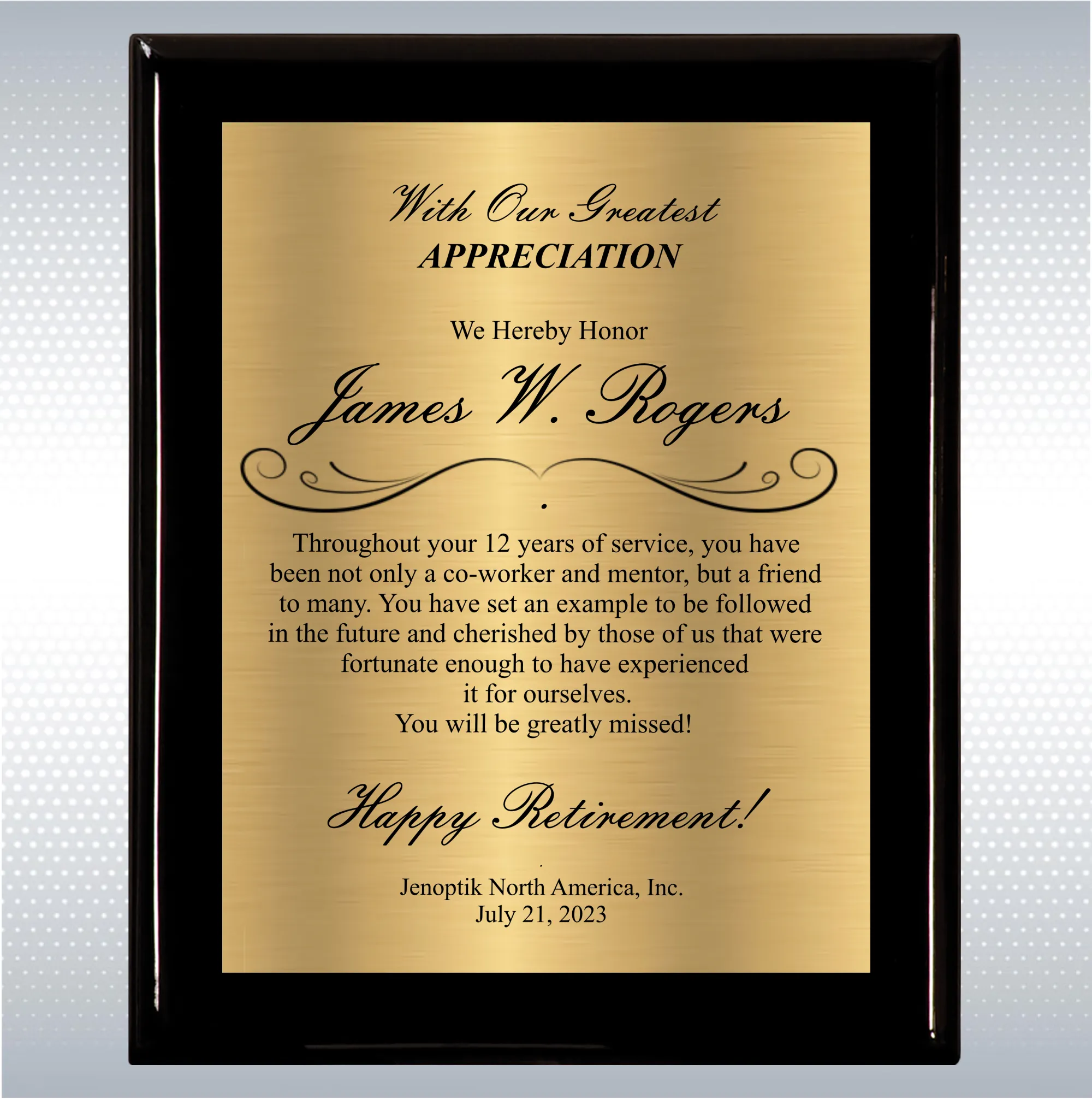Black Piano Finish Wood Plaque Retirement Gift Award 7