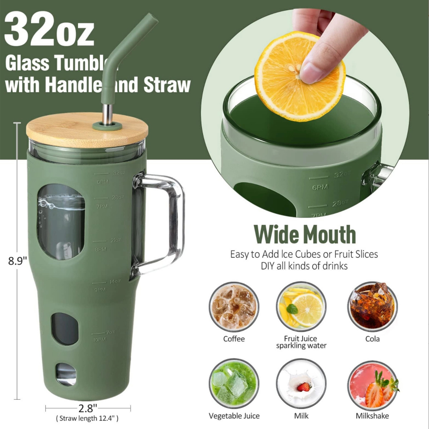 32oz Glass Cup w/ Silicone Cover 4