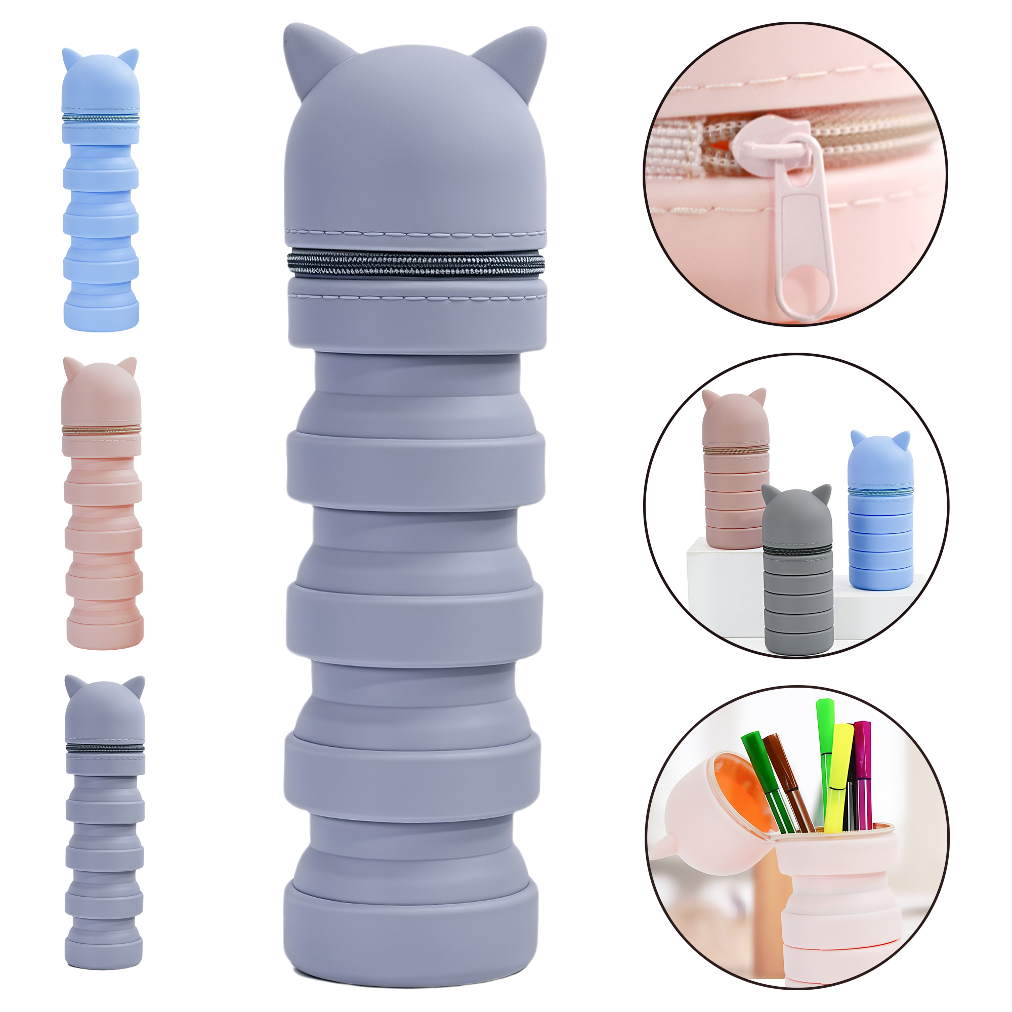 Silicone Expandable Pencil Holder - Cute Foldable Pen Cup 4