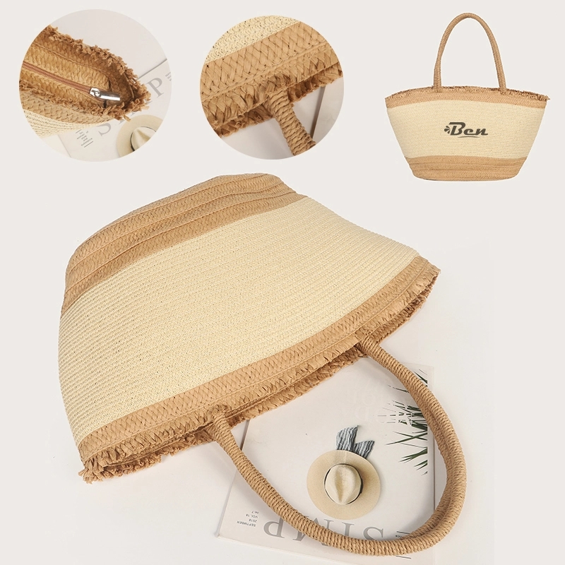 Zipper Top Large Capacity Straw Beach Bag 1
