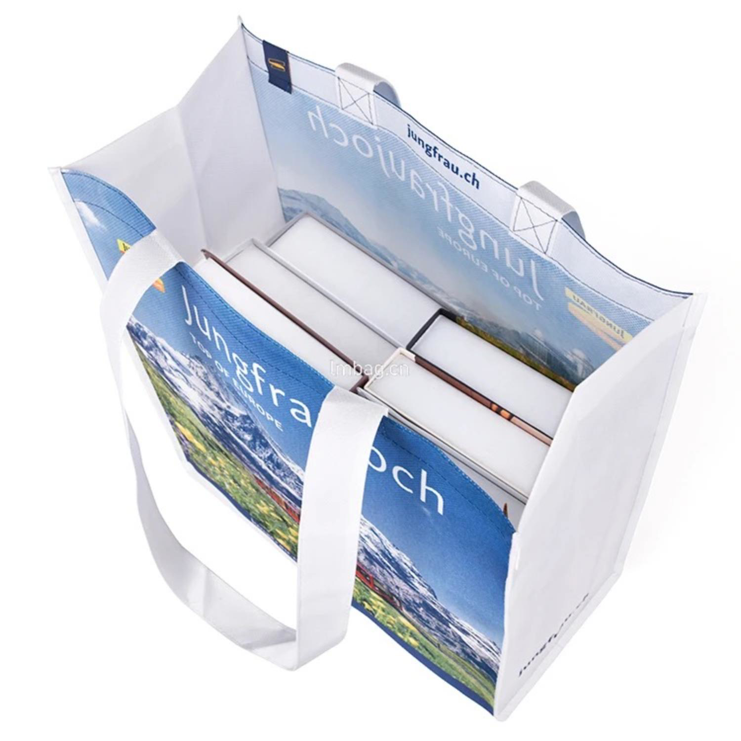 Sublimated PET Non-Woven Shopping Tote Bag w/ Gusset - 2 Sided (12" x 13" x 8") 2