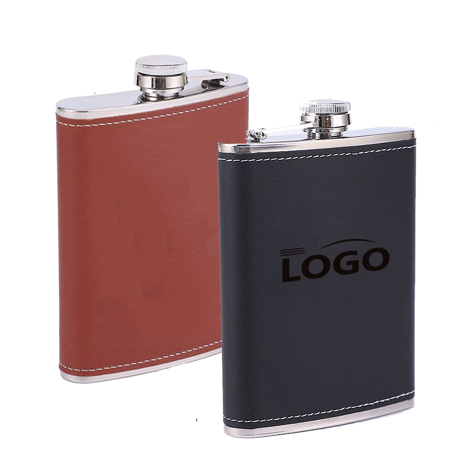 Hip Stainless Steel Flask with Eco Faux Leather Wrap Whiskey, custom water bottle with logo imprint 2