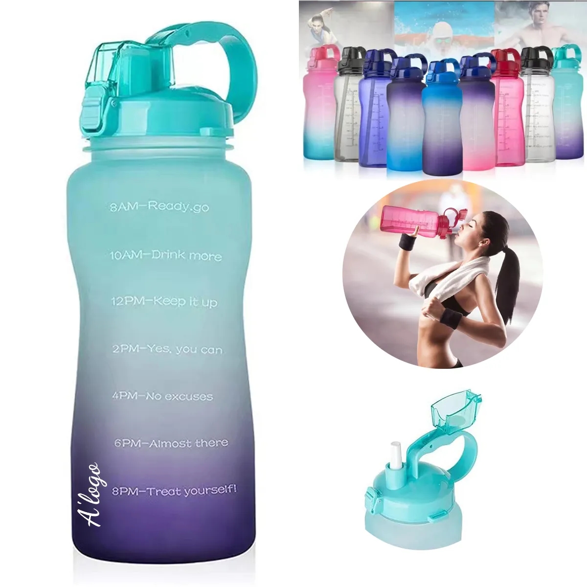 64oz Water Bottle with Time Marker 1