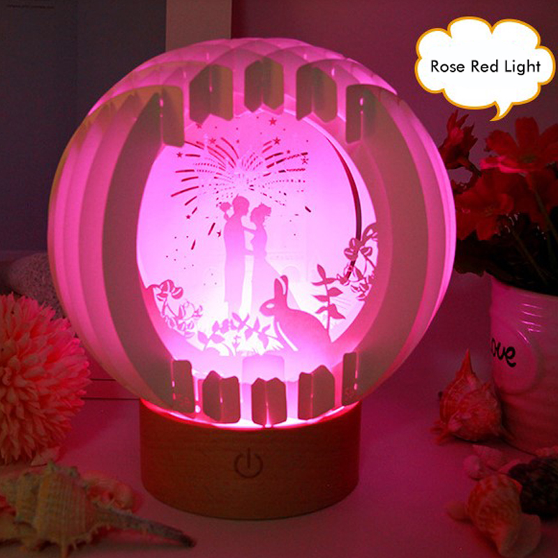 3D Paper Art Table Lamp With Wood Base 30