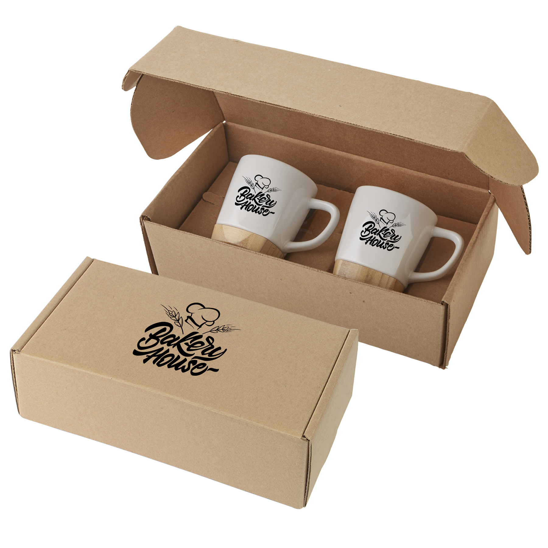 11 Oz. Ceramic Mugs w/Removable Bamboo Coaster Gift Set