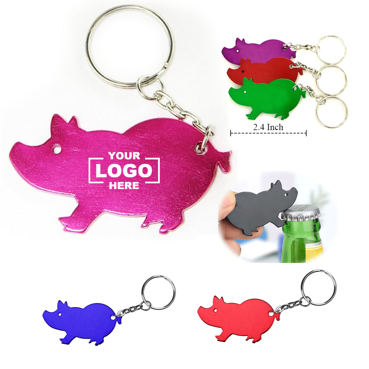 Pig Shape Aluminum Keyring Bottle Opener 3