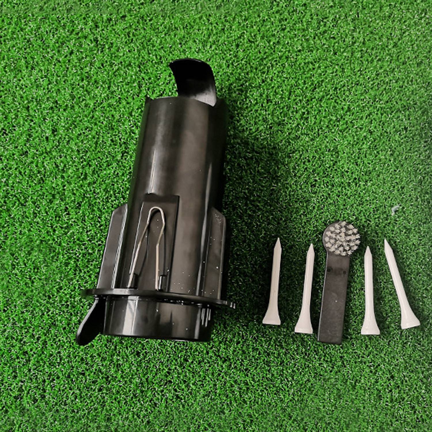 3 in 1 ABS 3-Ball Golf Holder w/ Tees Nylon Brush 5