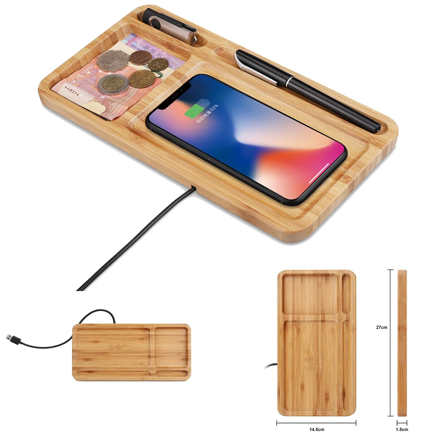 Wood Desk Docking Qi Wireless Charging Station 3