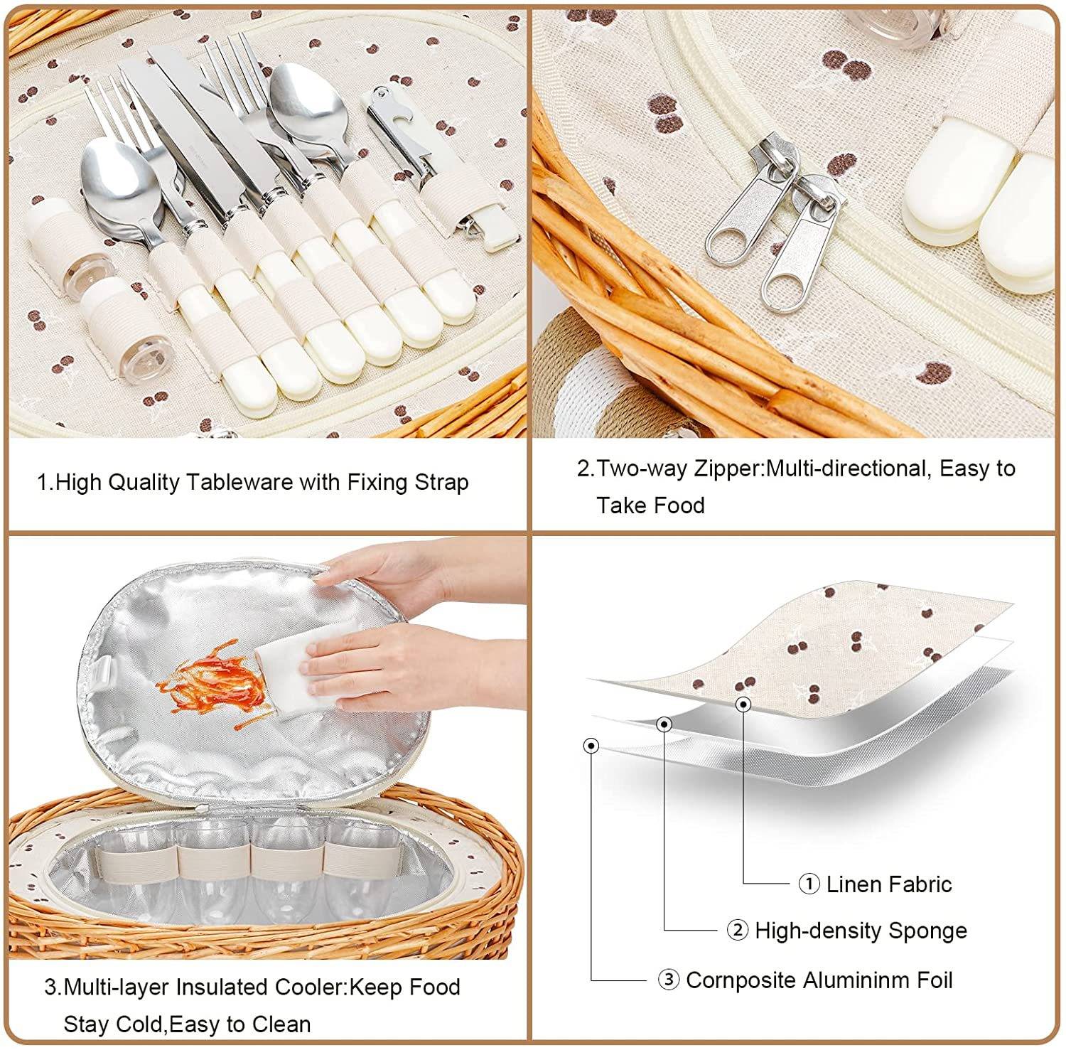 Round Portable Picnic Basket For Knife And Fork Table 3
