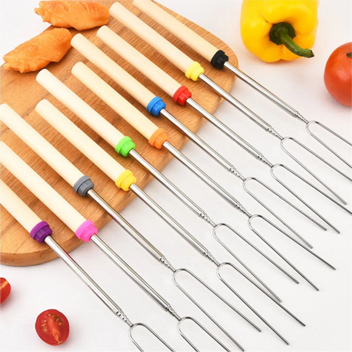 5 Extendable Wood BBQ Skewers Marshmallow Roasting Sticks 6