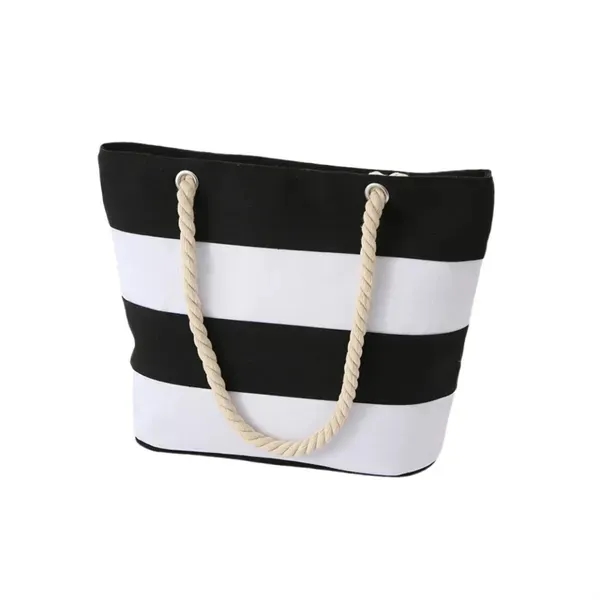 Striped Canvas Beach Tote with Large Bag and Rope Handles 5