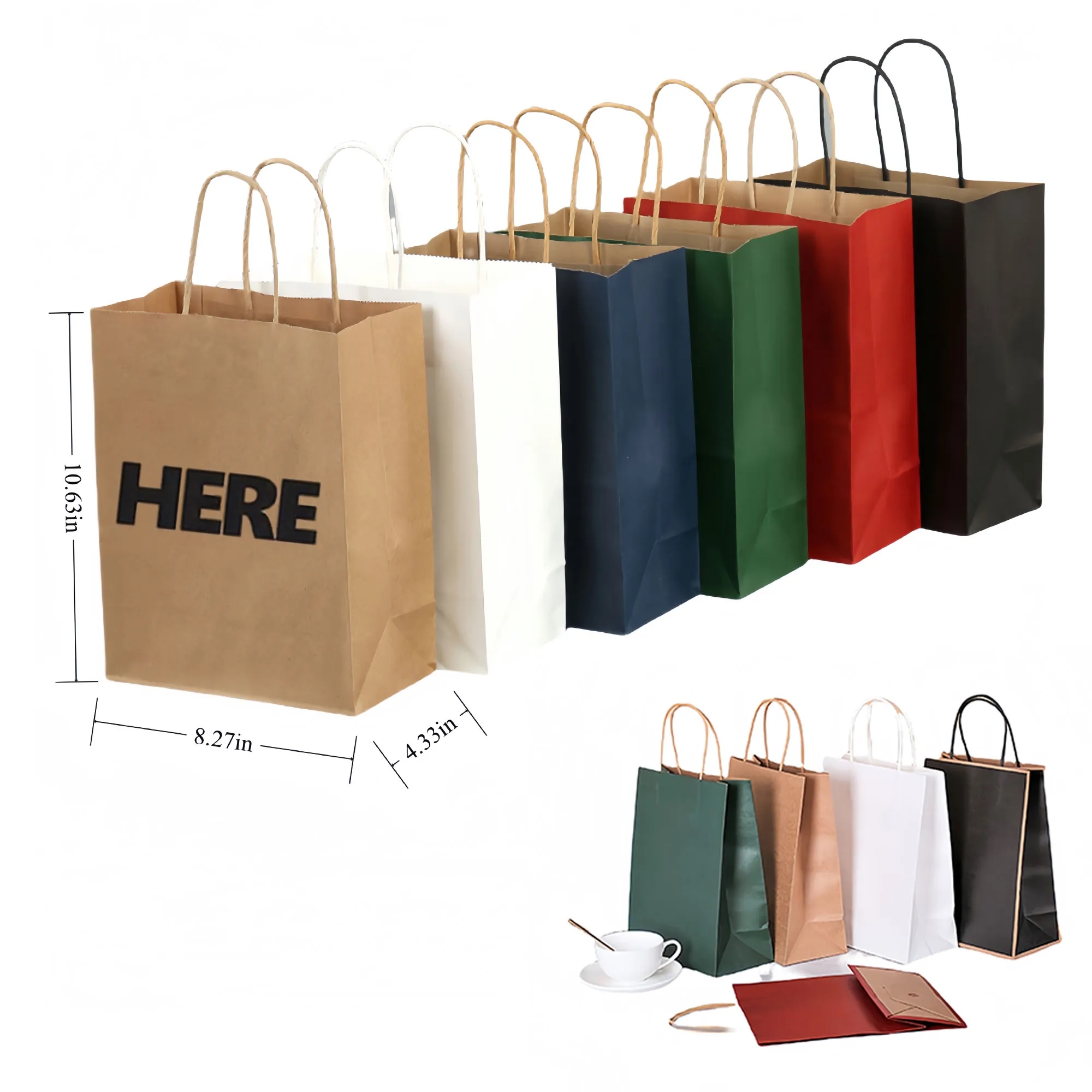 Premium Kraft Paper With Handles Takeout Carry Bags 4