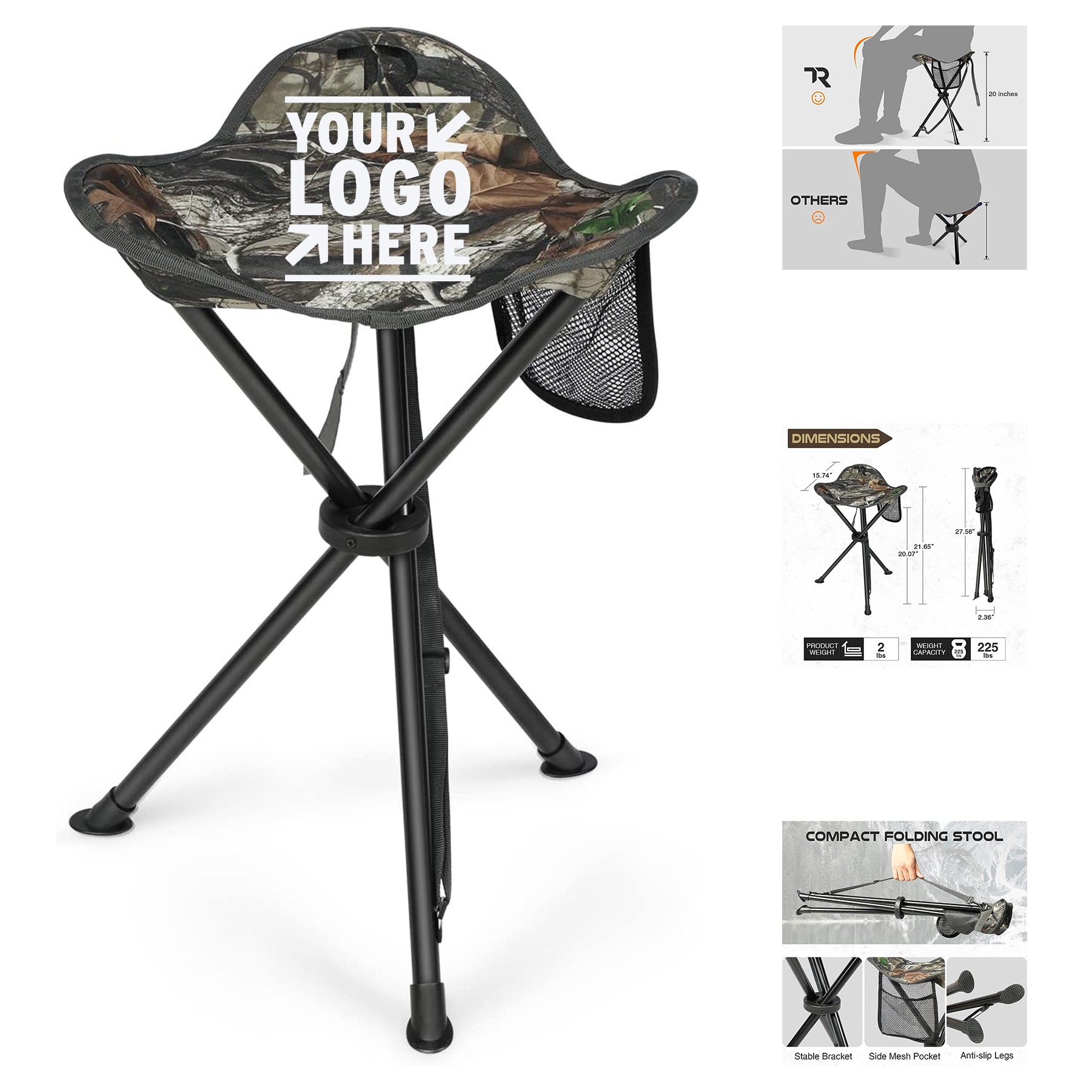 Adults Lightweight Portable Tall Travel Chair ?Camping Folding Tripod Stool With Storage Bag 1