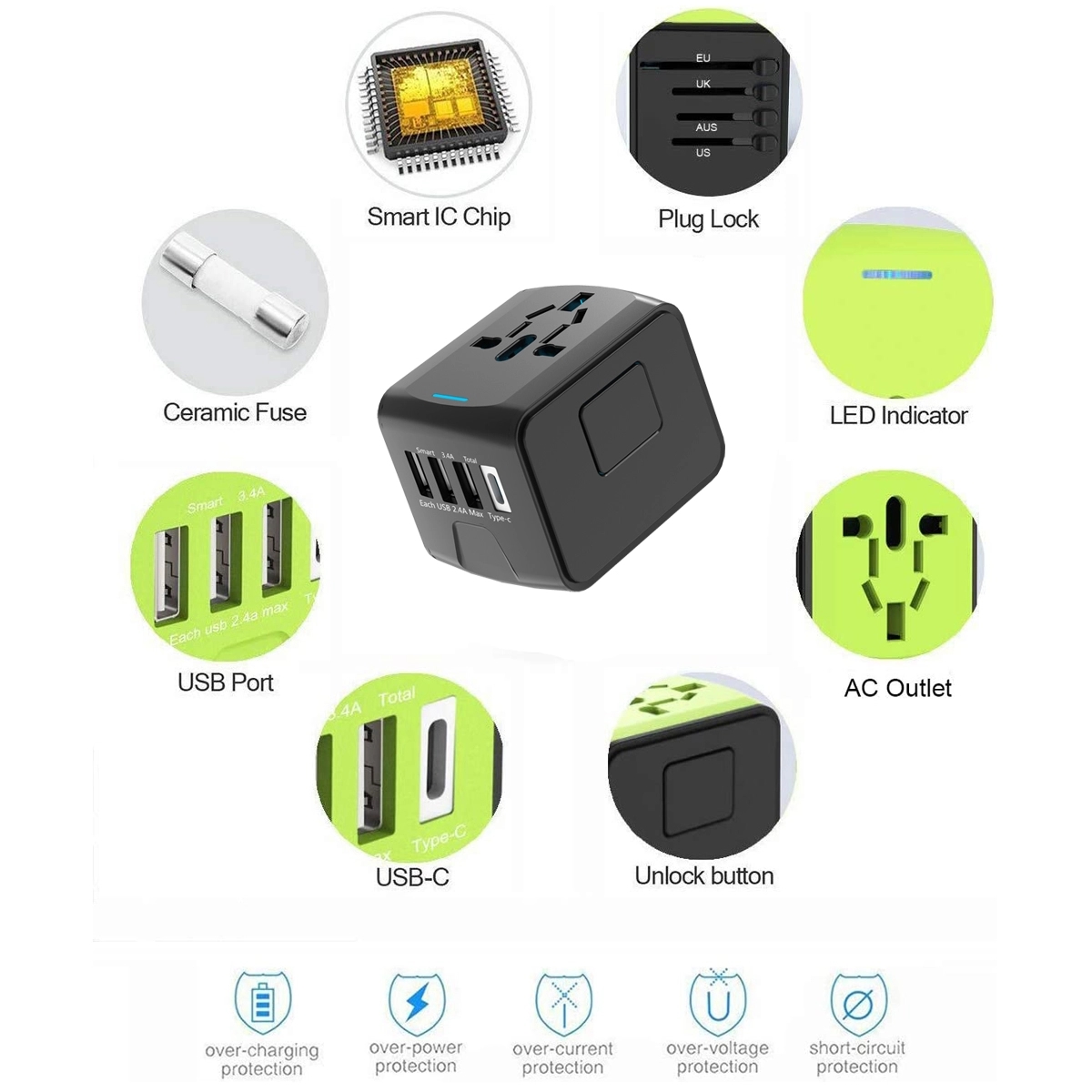 US/EU/UK/AUS Universal Travel Plug Adapter 2