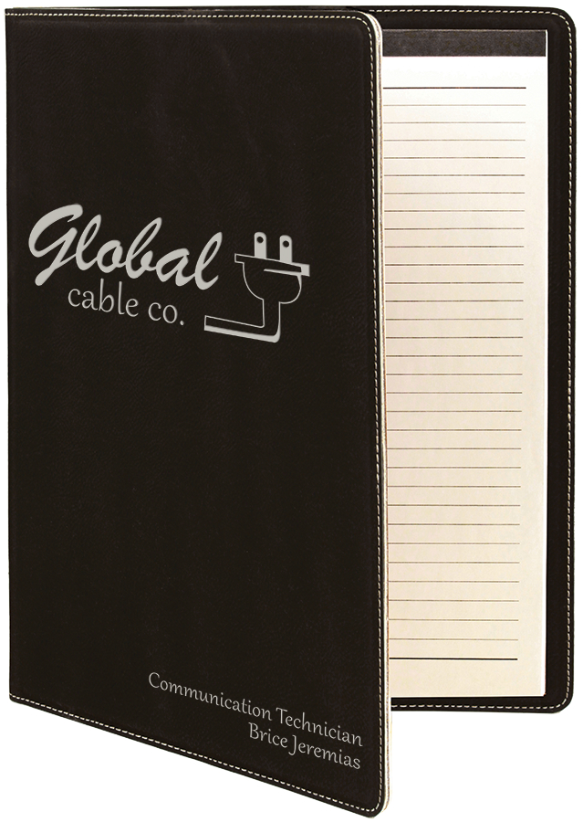 9 1/2" x 12" Black/Silver Leatherette Portfolio with Notepad 2