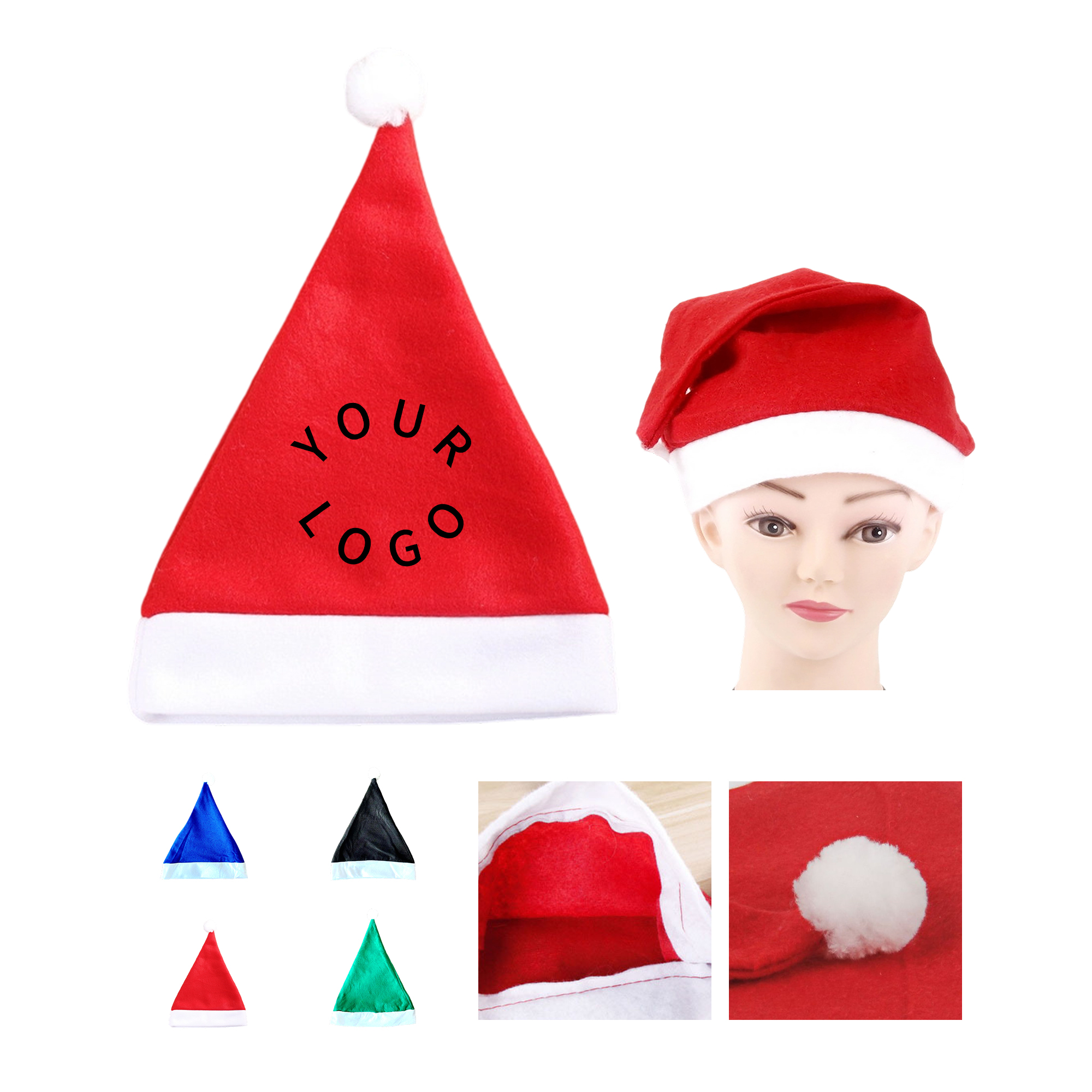 Velvet Christmas Santa Hat With Plush Liner 11.81" Width 15.75" Height 5