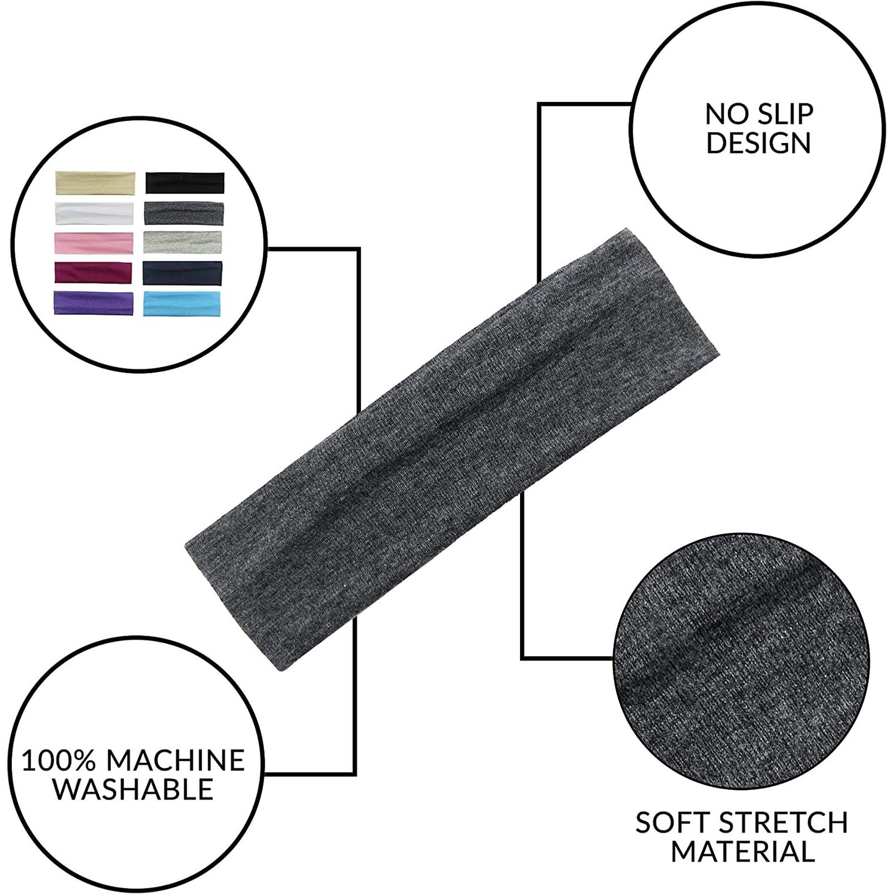 Non-Slip Stretch Headbands Sports Head Wraps 17
