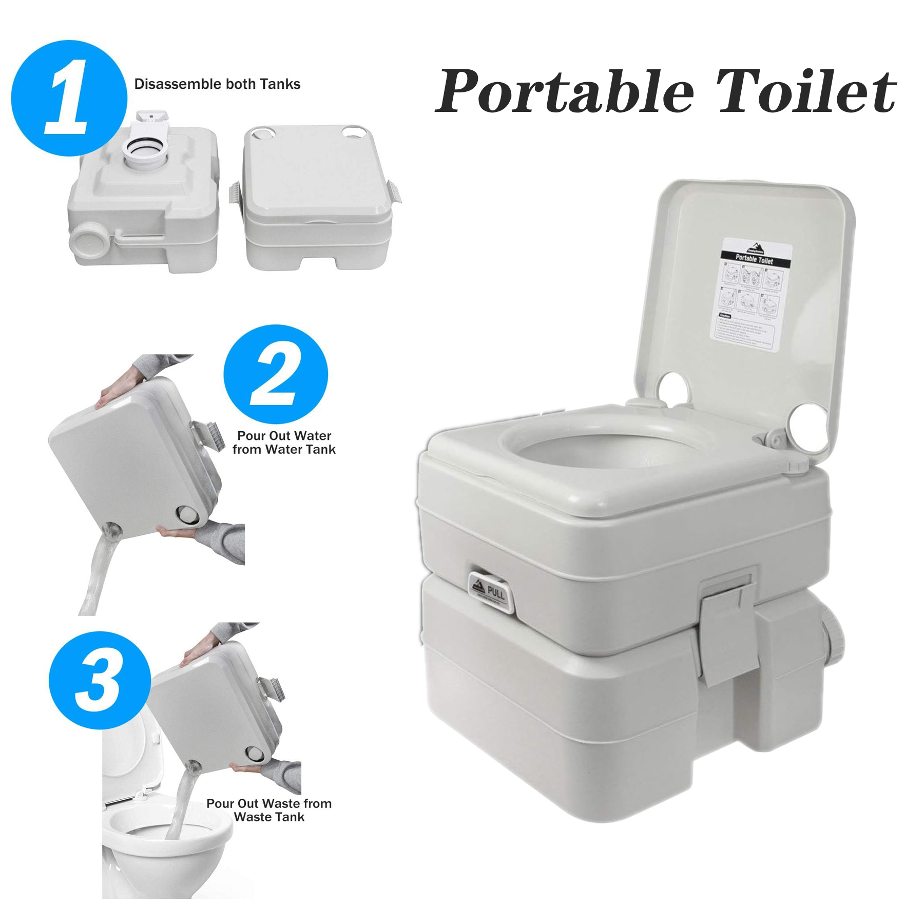 Supports 286 LBS Up to 50 Flushes Detachable 5.3 Gallons Travel Camping Potty Portable Bathroom Toi