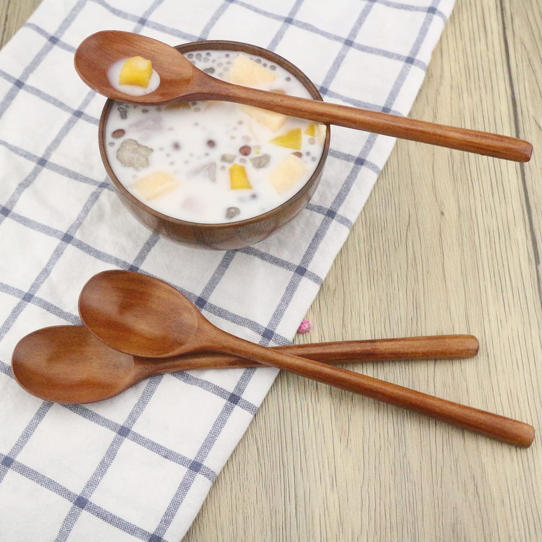 Long Handle Wood Soup Spoons For Eating Mixing Stirring 9