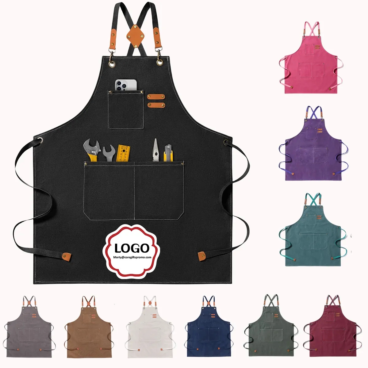 Canvas Cross Back Aprons with Adjustable Strap and Pocet 4