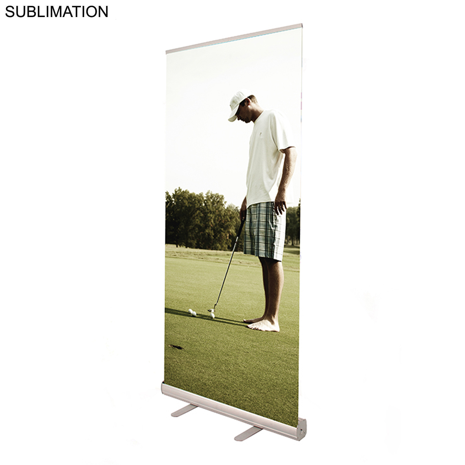 Sublimated Heavy Fabric Premium Retractable Pull Up Banner, Stand and Bag, 33.5x79, Standard base 1