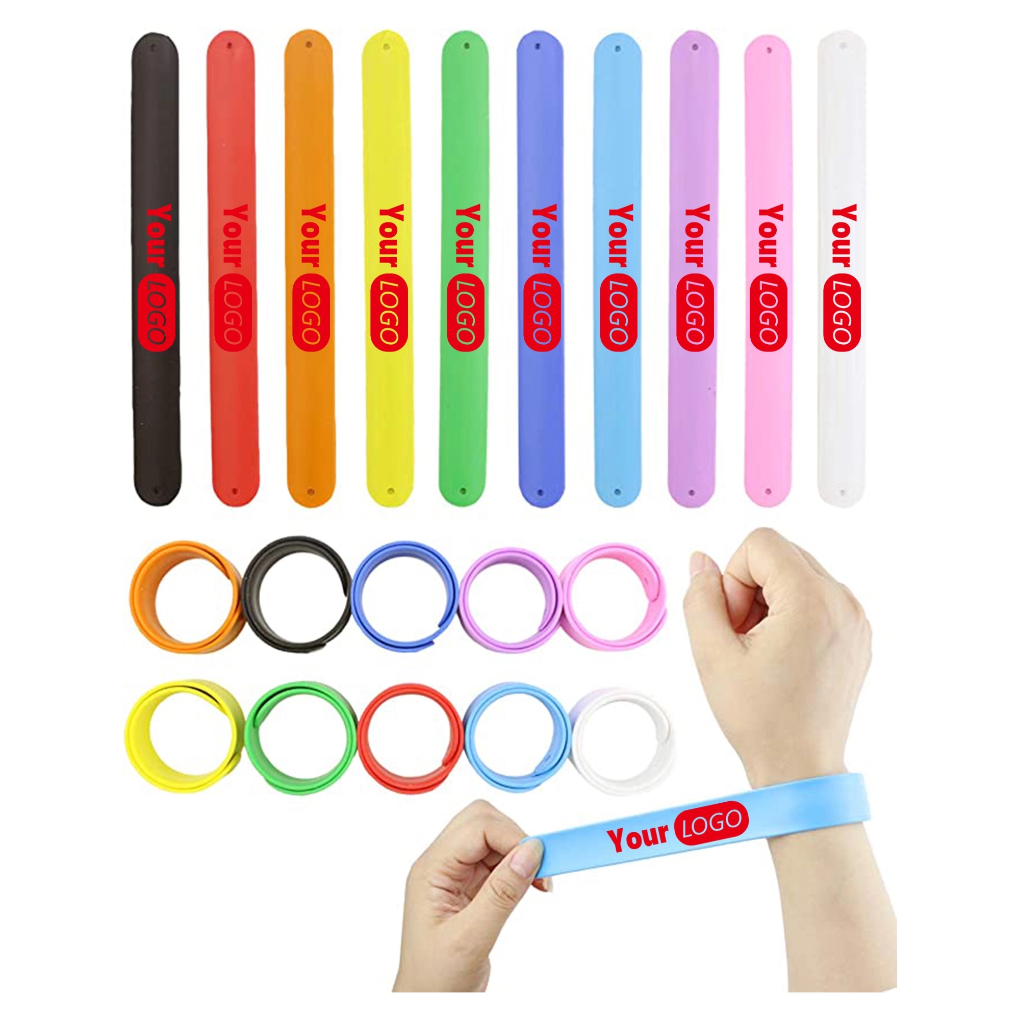 MOQ 50 Rainbow Silicone Slap Bracelets 5