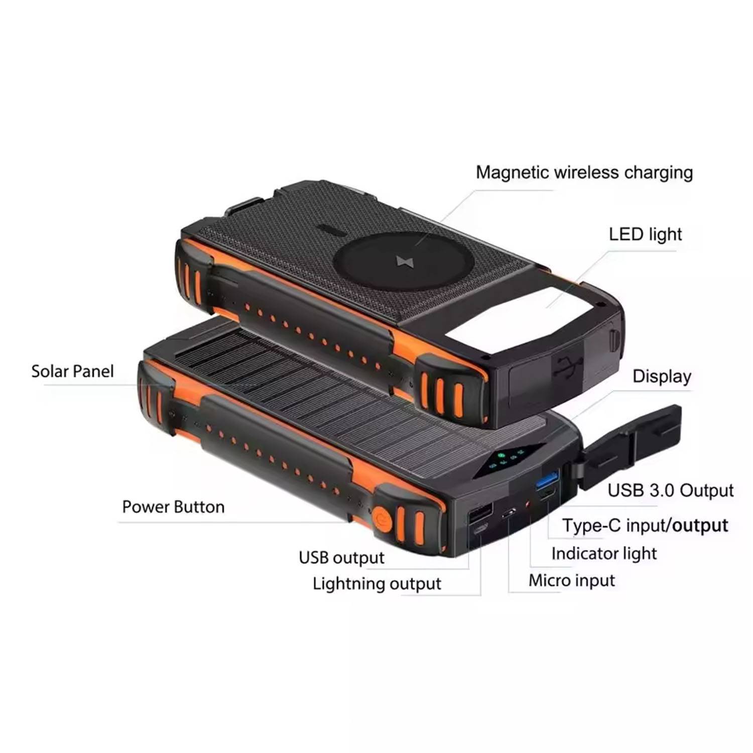 10000mAh Wireless Solar Power Bank W/ Flashlight 3