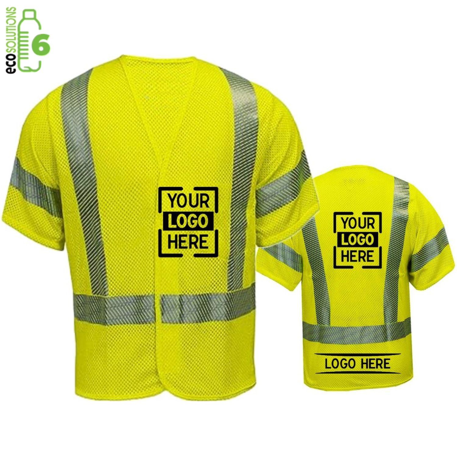 rPET Class 3 Segmented Safety Hook & Loop Mesh Vest With Pockets, custom uniform with logo imprint 2