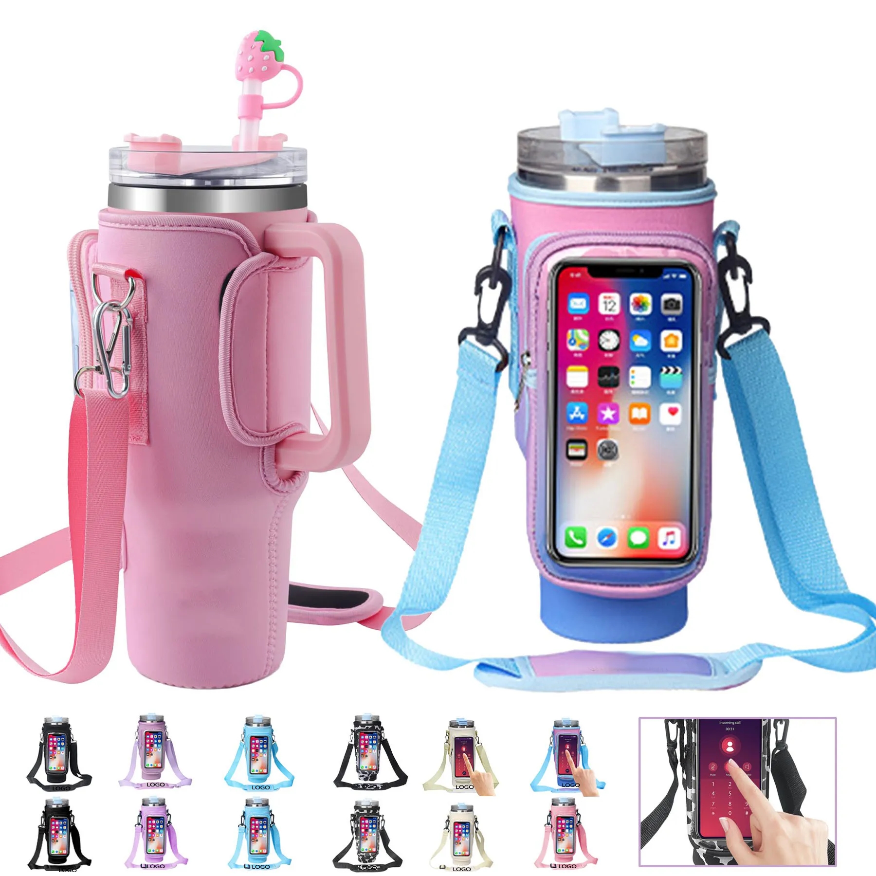 40 Oz. Neoprene Tumbler Sleeve with Touchscreen Phone Bag 2