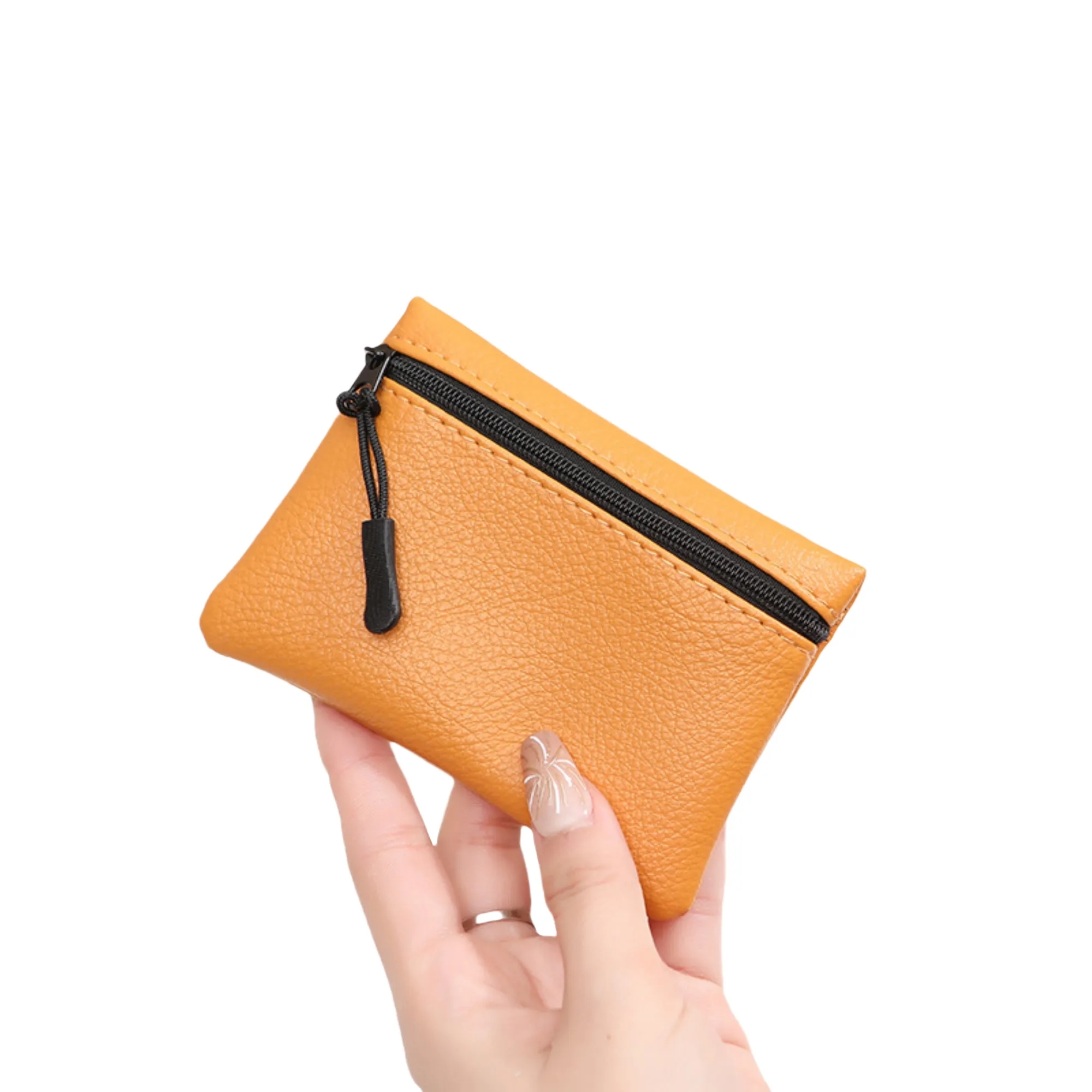Solid Color Lychee Pattern PU Zip Coin Purse 5