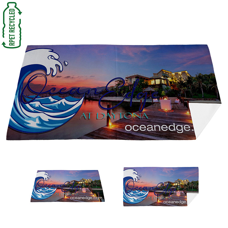 "AQUA" 30" x 60" Full Color Recycled RPET Waffle Weave Sand Free Beach/Yoga Towel