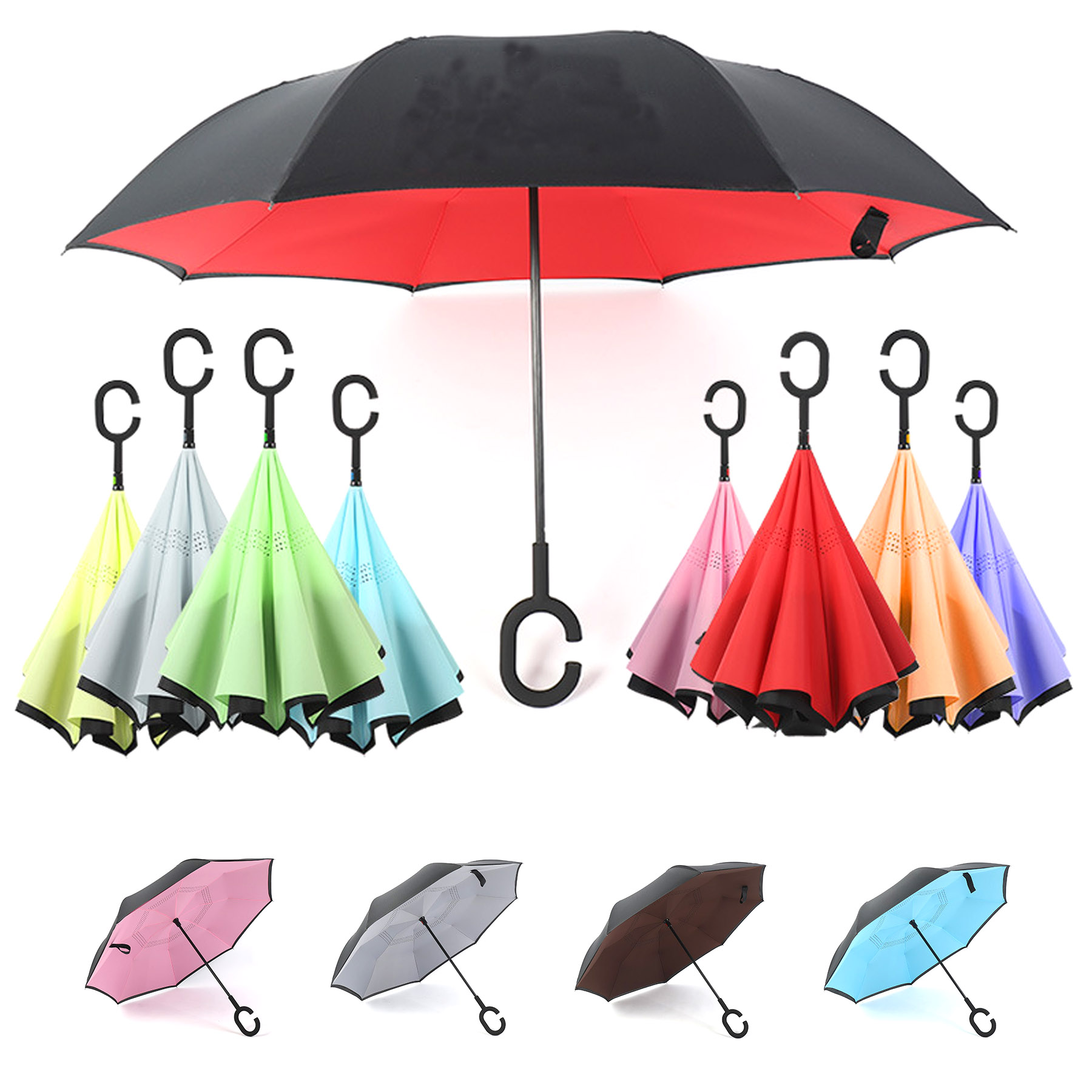 Reverse Foldable C-shape Handle Umbrella 2