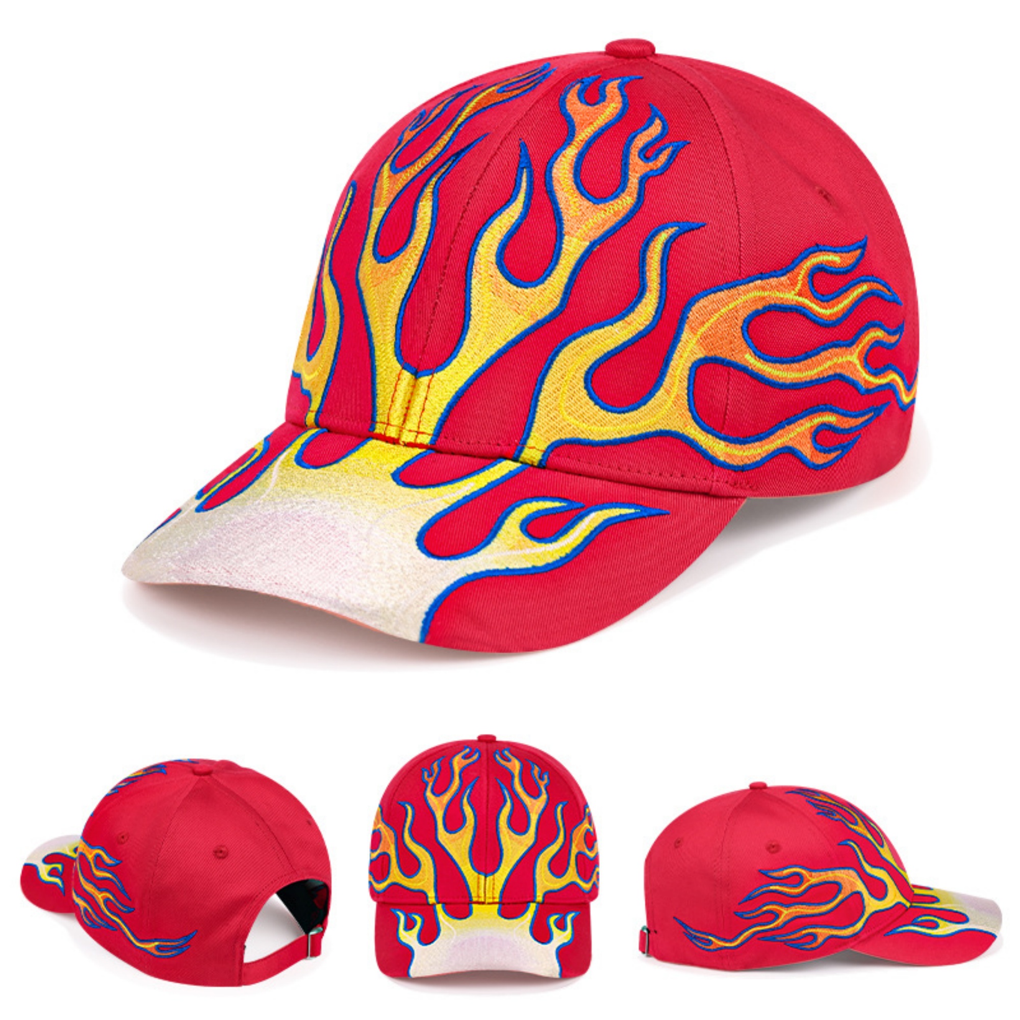 Embroidered Flame Pattern Cotton Baseball Cap 8