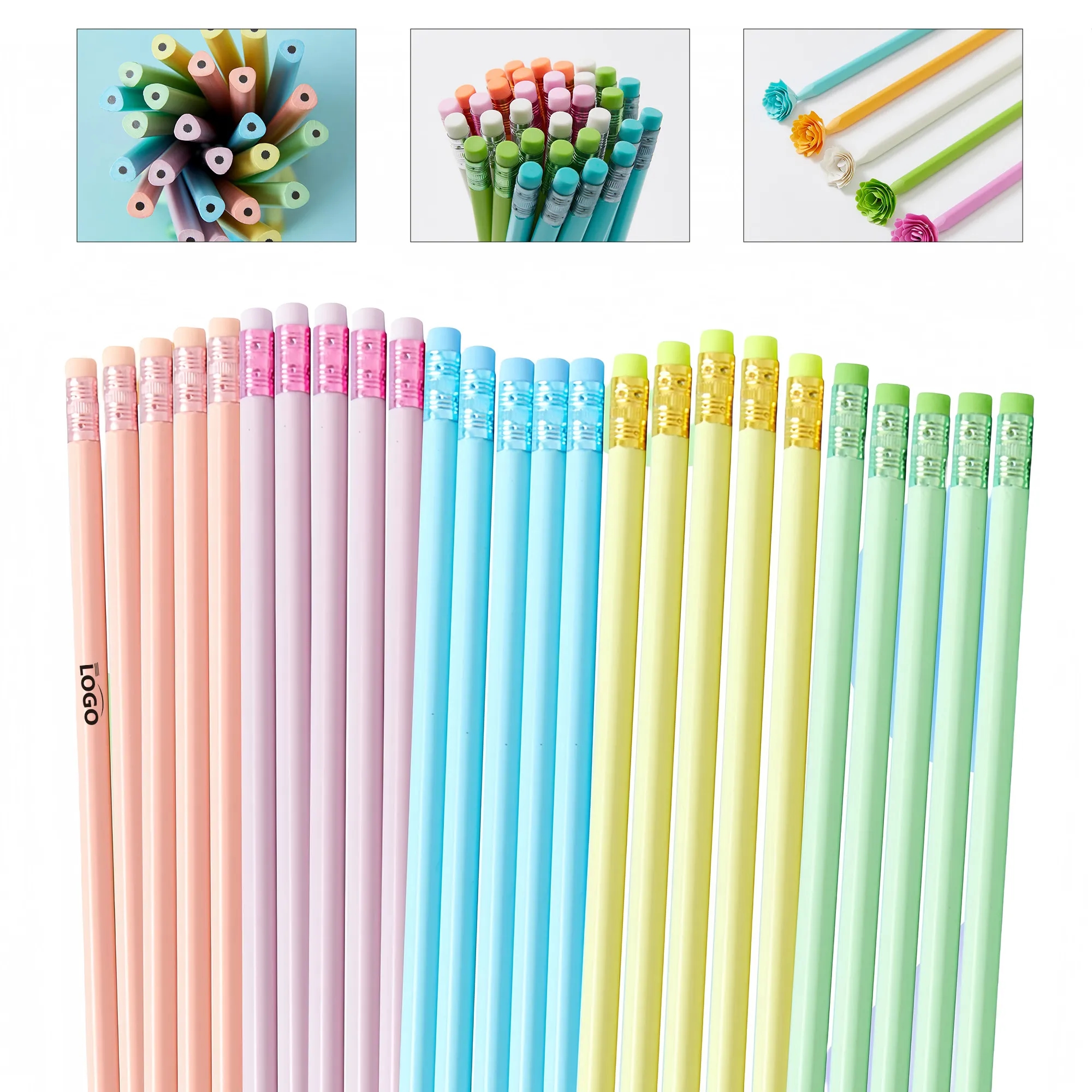 Custom Triangular HB Pencil With Eraser In Pastel Colors