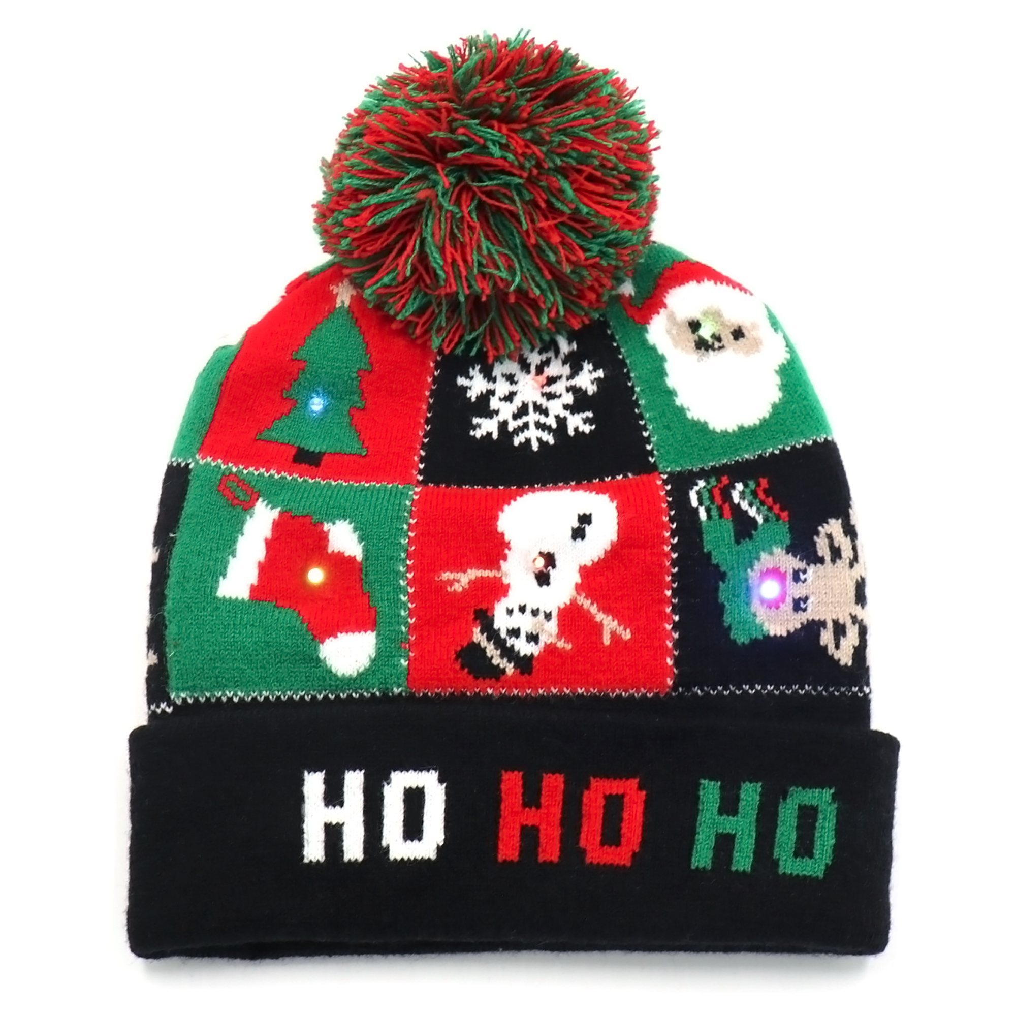 Christmas LED Knitted Beanie Hat With Festive Topper 1