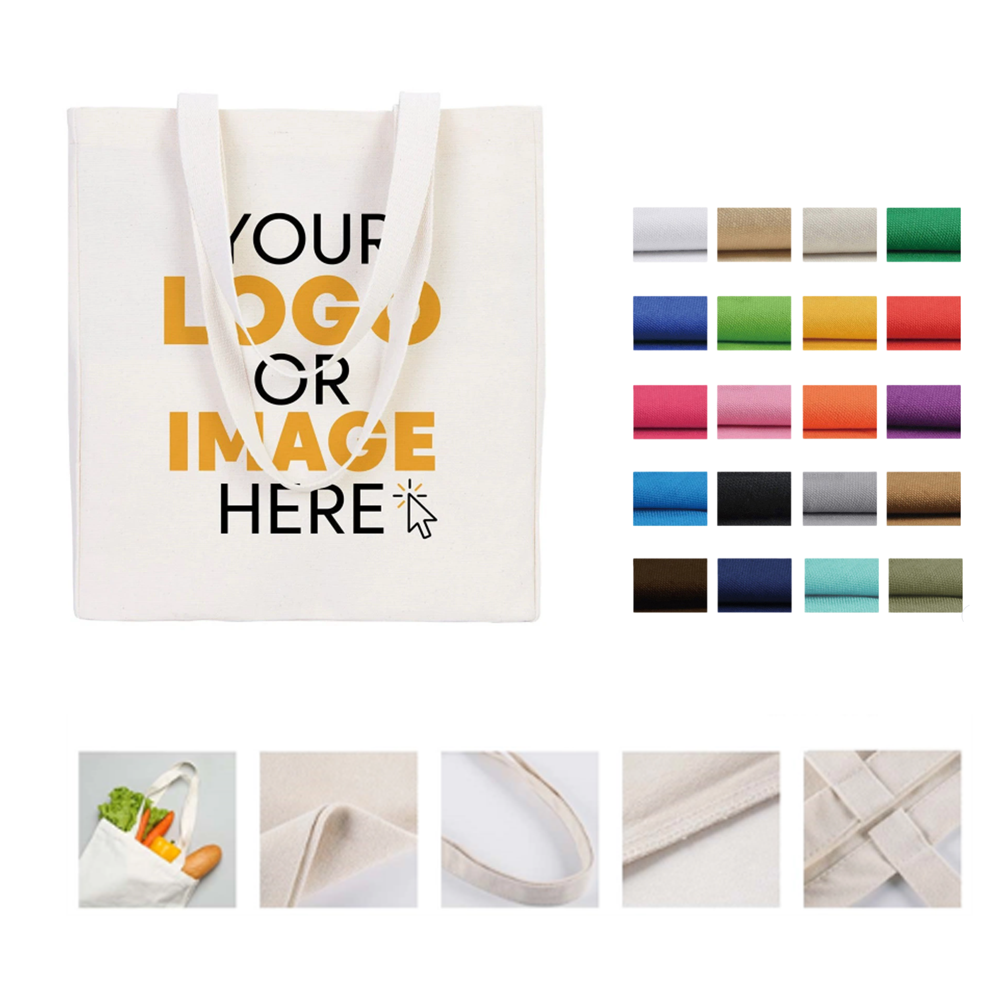 Convention Natural Canvas Tote Bags With Shoulder Strap, custom tote bag with logo imprint 2
